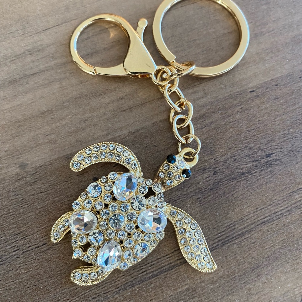 Gold Turtle Rhinestone Bag charm
